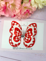 School gingham butterfly clip