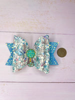 Blue flower hair bow