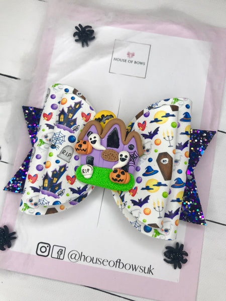 Halloween haunted house hair bow