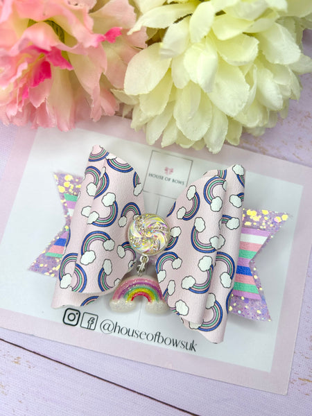 Rainbow charm hair bow