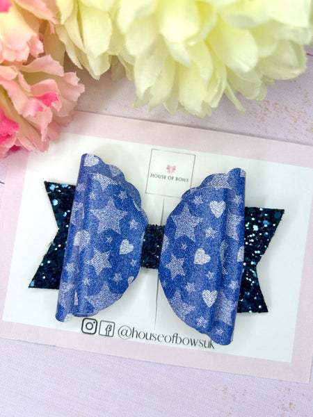 Blue Denim hair bow