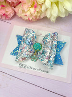 Blue flower hair bow