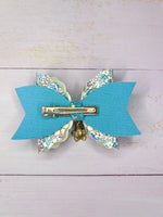 Blue flower hair bow