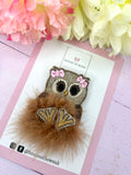 Fluffy owl hair clip