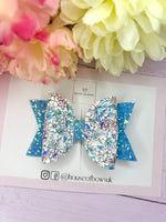 Blue flower hair bow