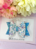 Blue flower hair bow