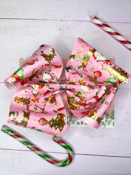Large pink Christmas hair bow