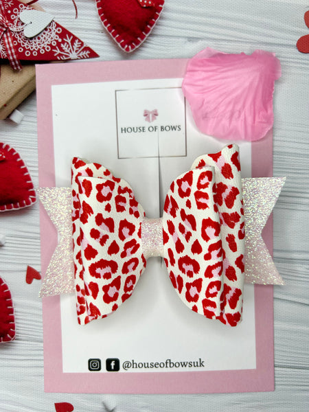 Red leopard print bow