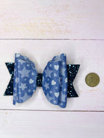 Blue Denim hair bow