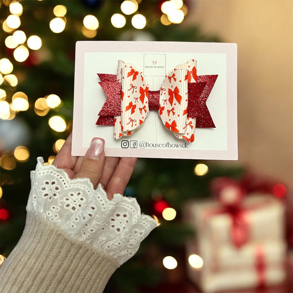 Christmas red bow hair bow