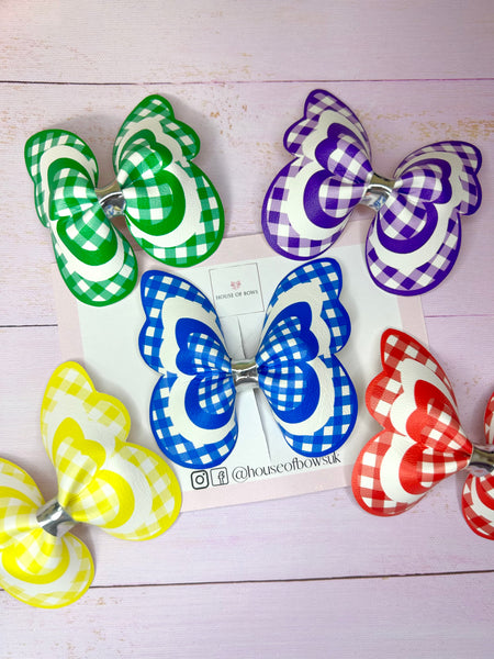 School gingham butterfly clip