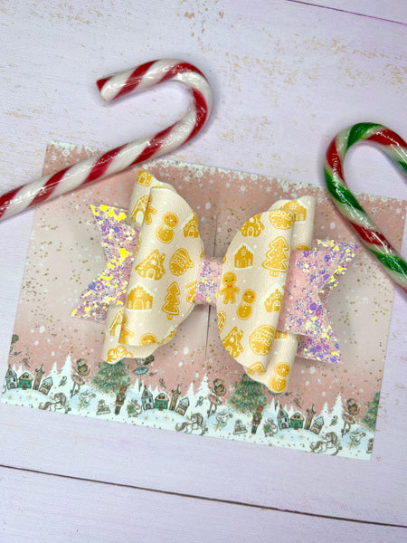 Pink gingerbread hair bow