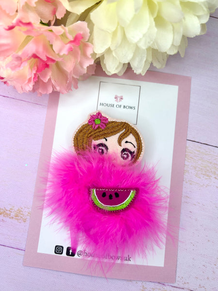 Brunette watermelon doll fluffy clip