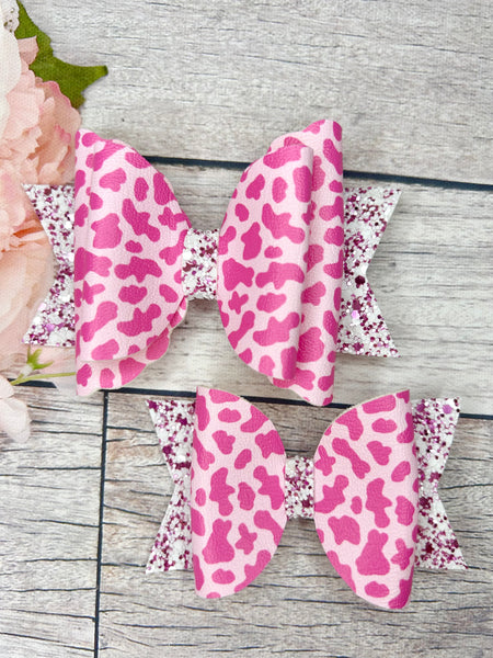 Pink leopard hair bow